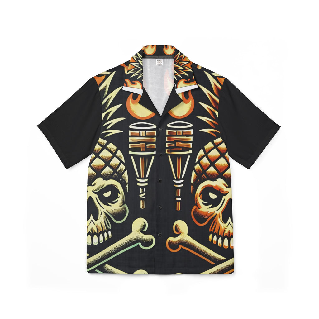 Tropical Gangstah 808 Aloha Shirt — Pineapple Skull & Tiki Torch Camp Shirt