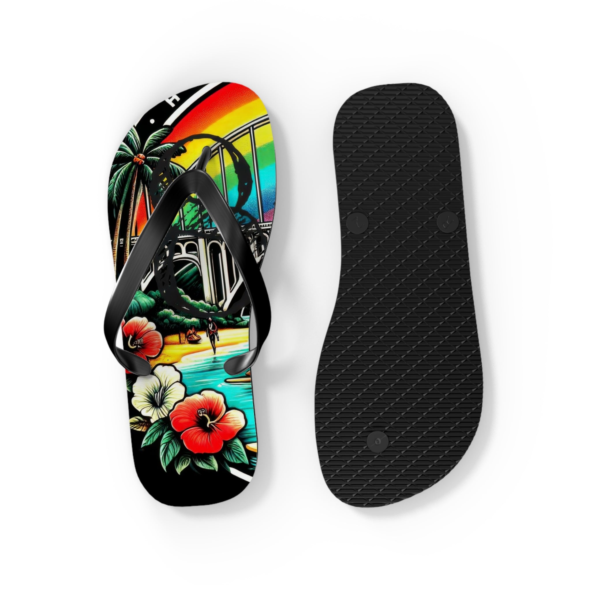Rainbow Bridge 808 Island Slippahs - Unisex Graphic Flip Flops
