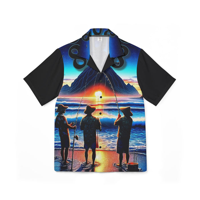 Out with the Guys 808 Aloha Shirt — Men's Hawai'ian Shorefishing Sunset