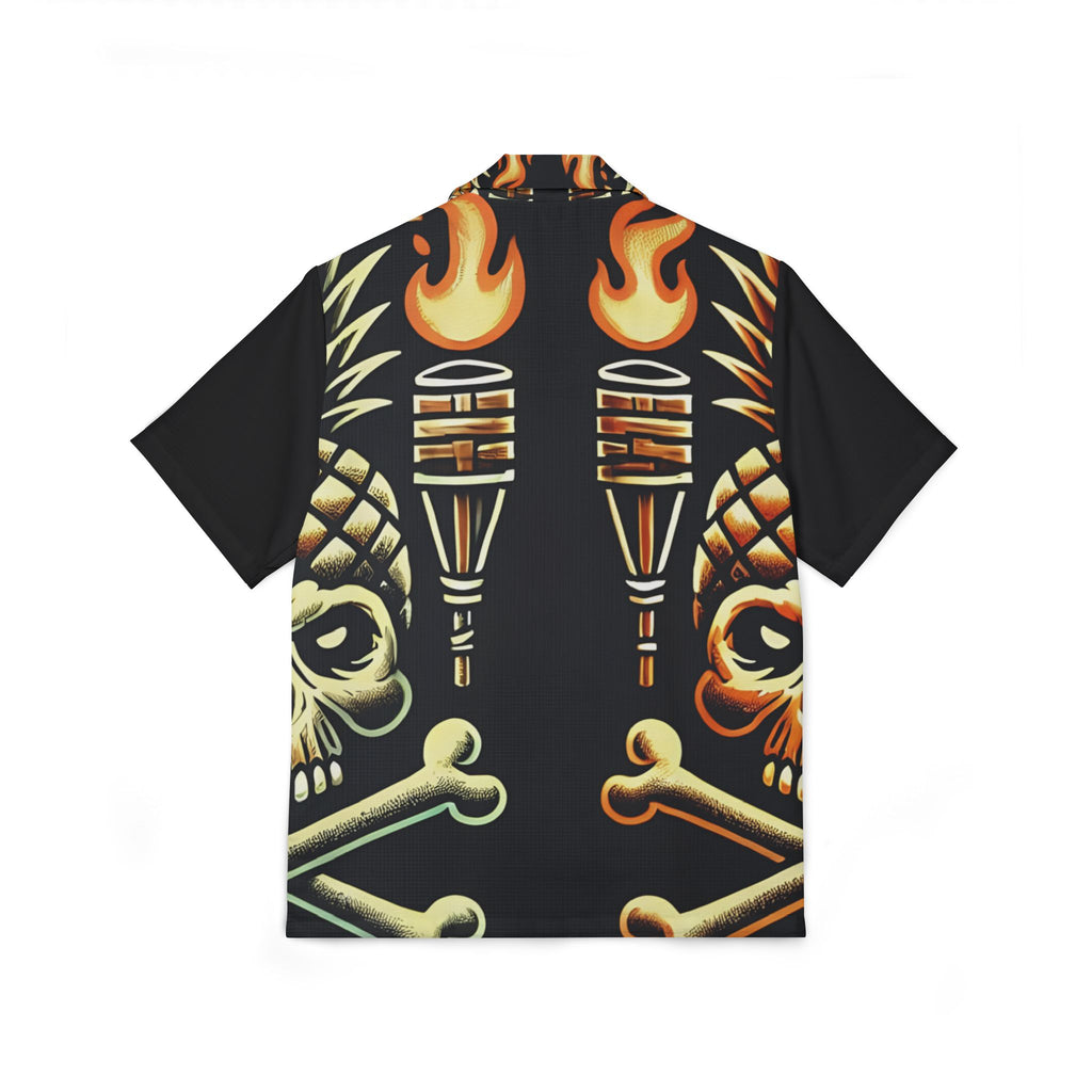 Tropical Gangstah 808 Aloha Shirt — Pineapple Skull & Tiki Torch Camp Shirt