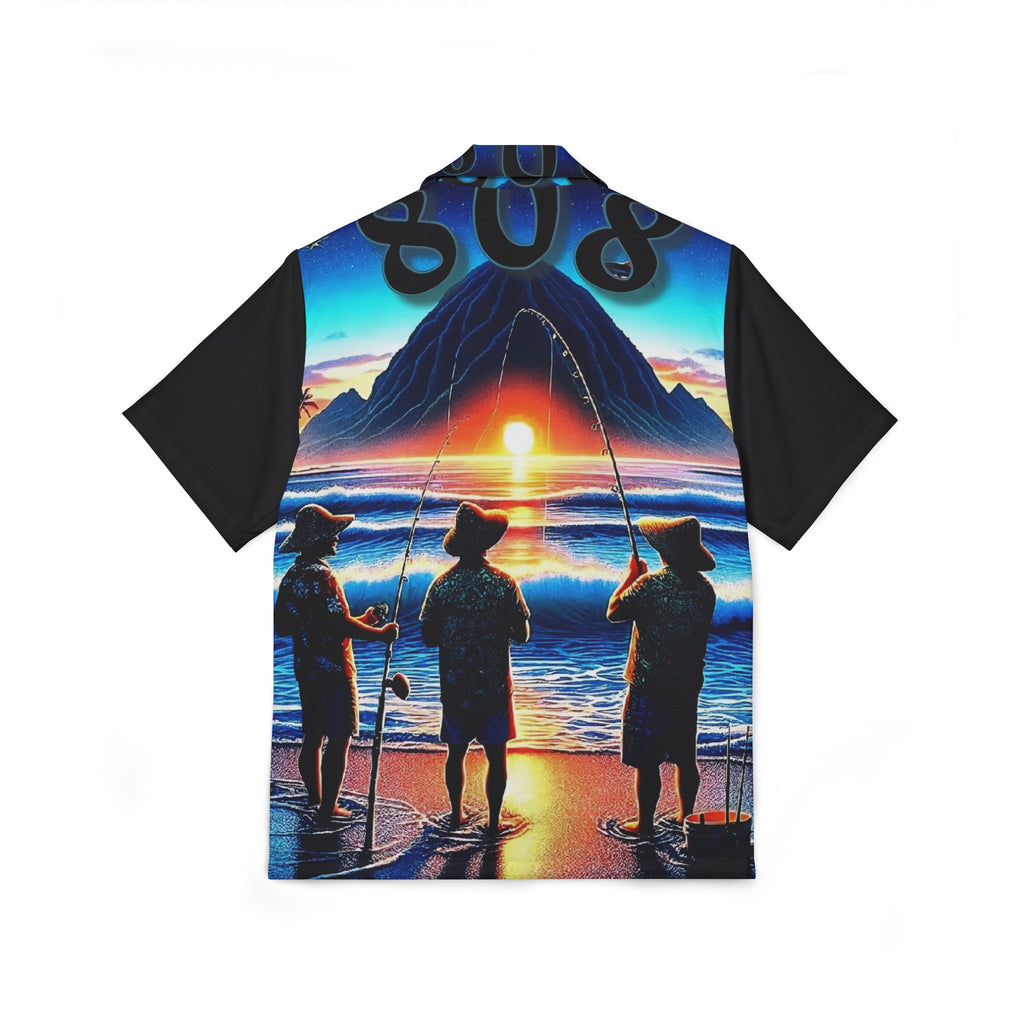 Out with the Guys 808 Aloha Shirt — Men's Hawai'ian Shorefishing Sunset
