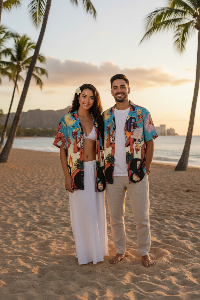Waikiki Beach 808 Aloha Shirt - Men's Island Button up