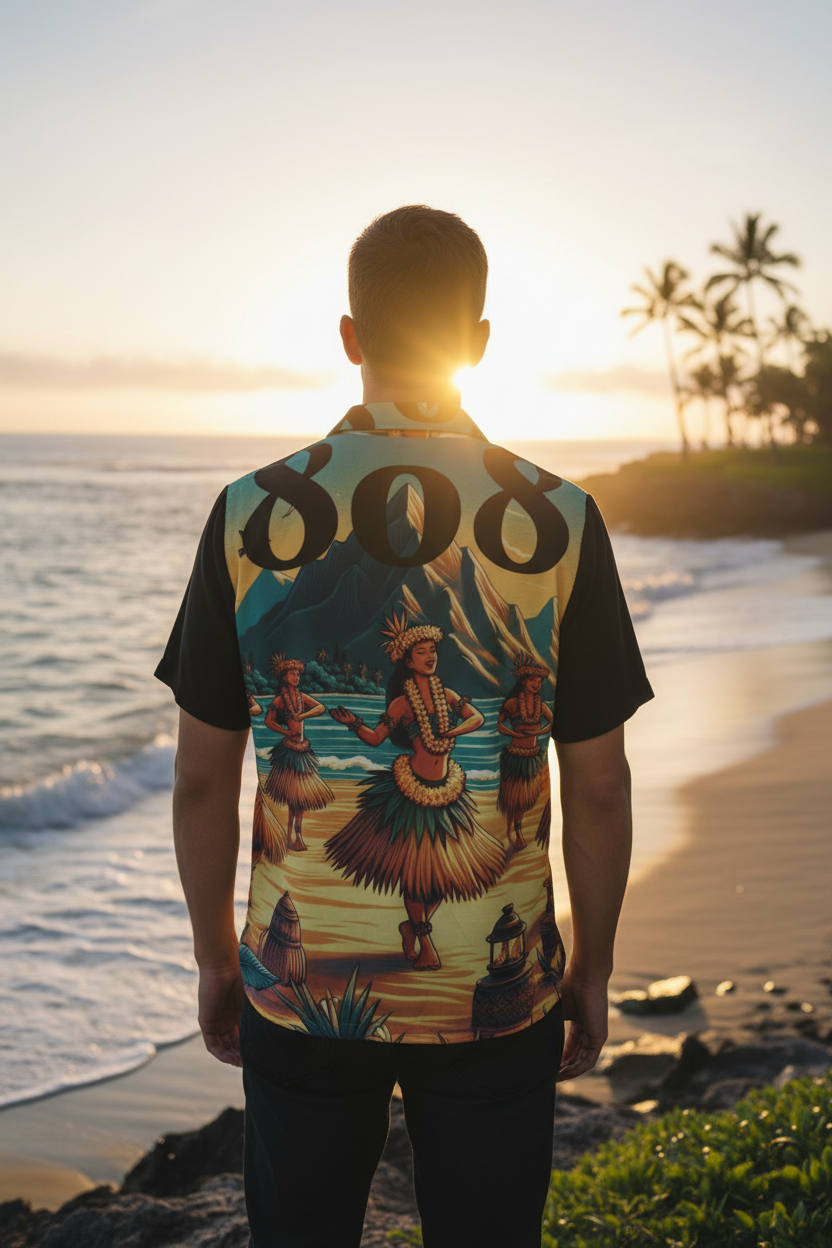Hula Girl 808 Aloha Shirt - Men's Island Button up