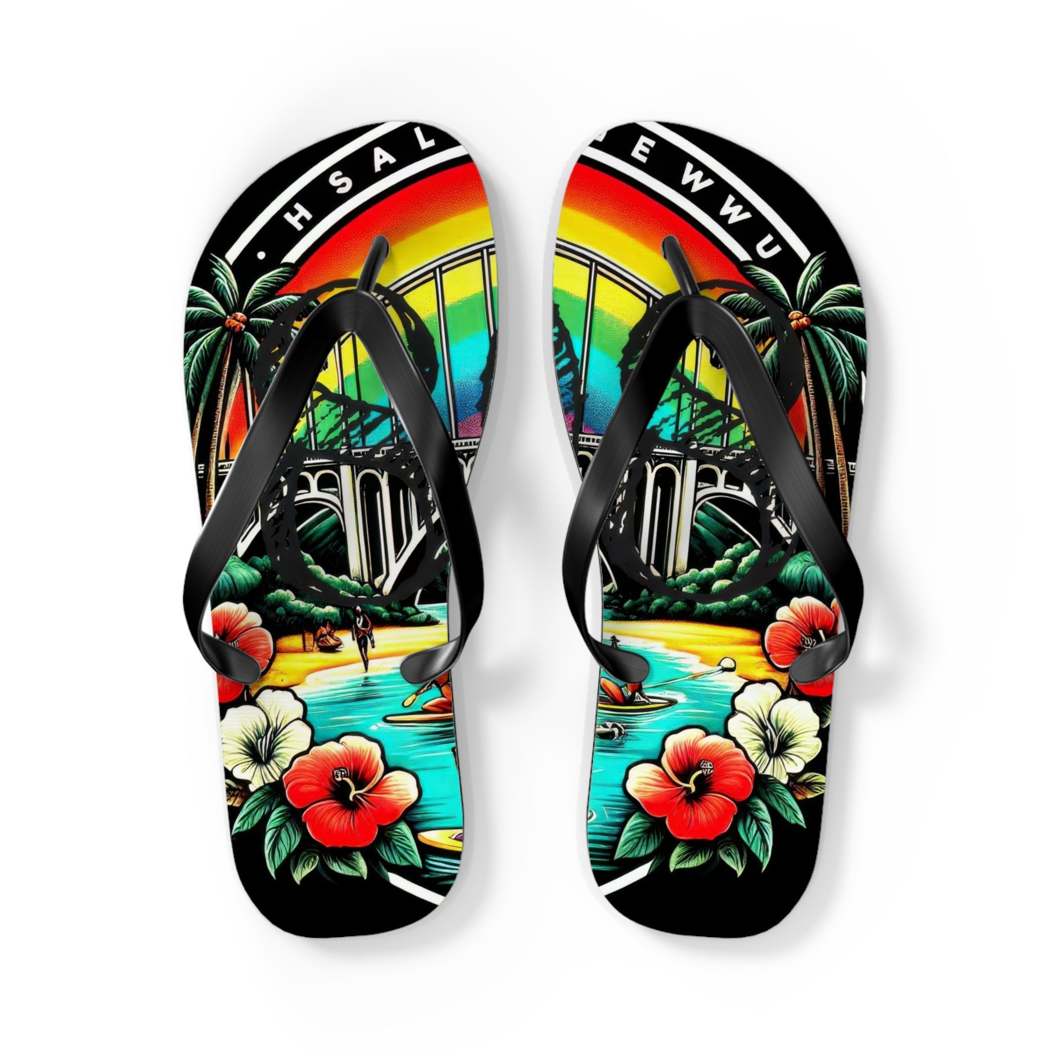 Rainbow Bridge 808 Island Slippahs - Unisex Graphic Flip Flops