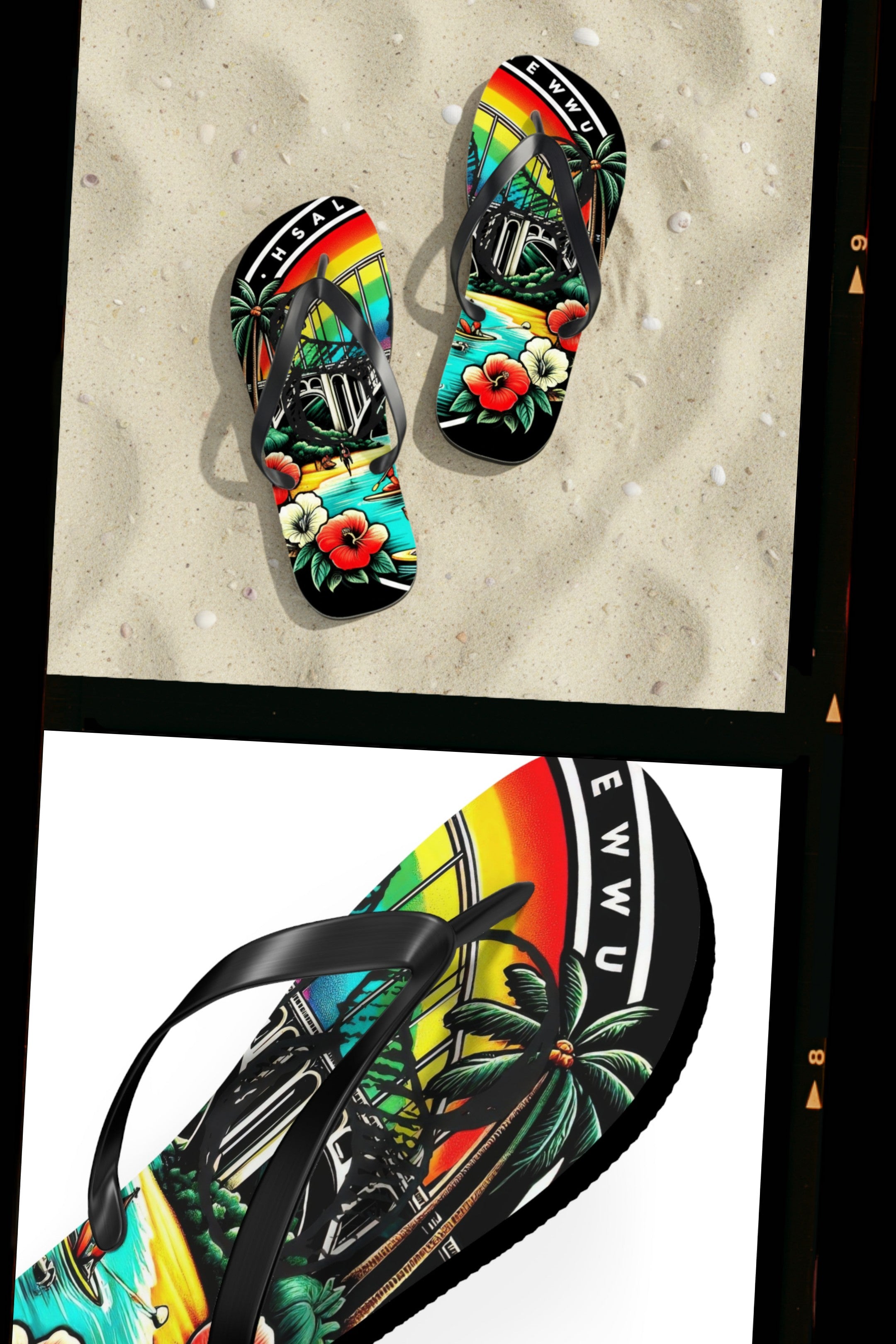 Rainbow Bridge 808 Island Slippahs - Unisex Graphic Flip Flops