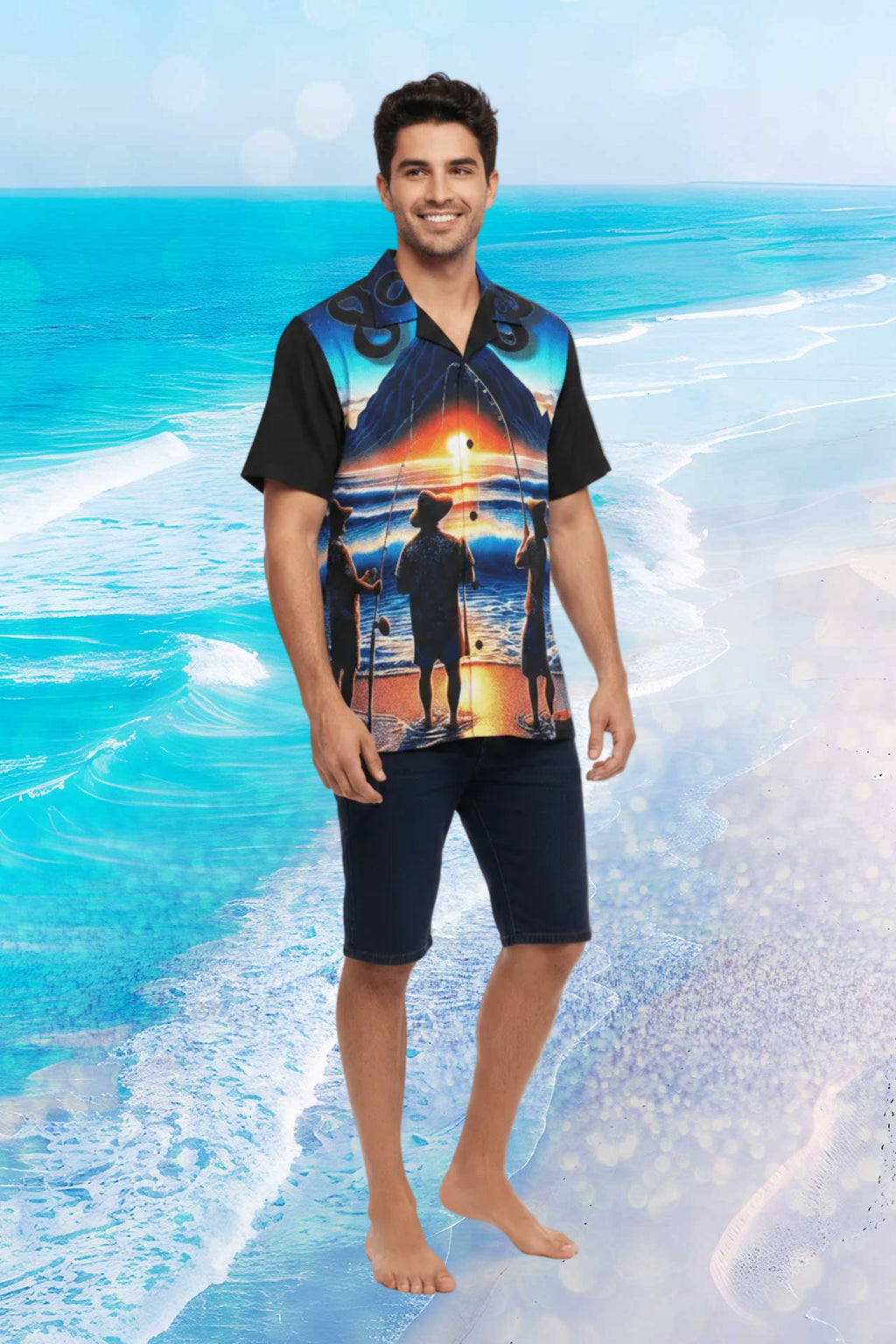 Out with the Guys 808 Aloha Shirt — Men's Hawai'ian Shorefishing Sunset