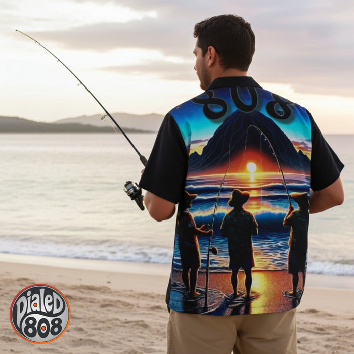Out with the Guys 808 Aloha Shirt — Men's Hawai'ian Shorefishing Sunset
