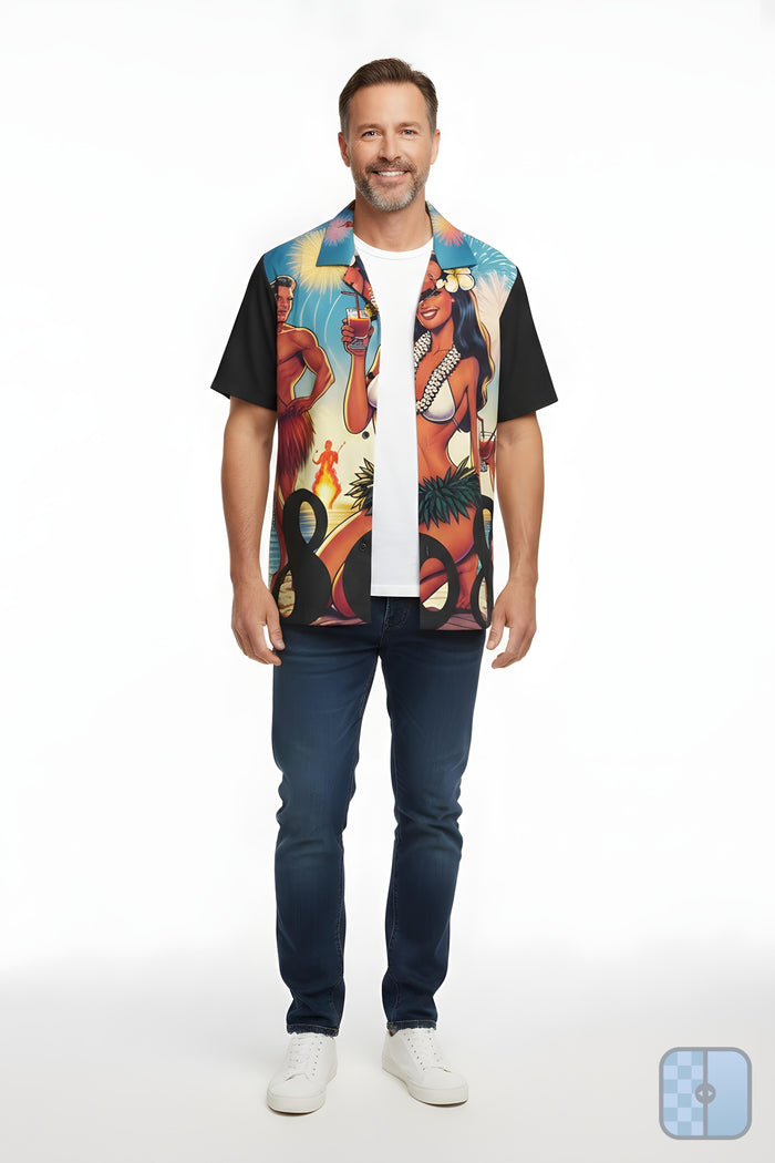 Waikiki Beach 808 Aloha Shirt - Men's Island Button up