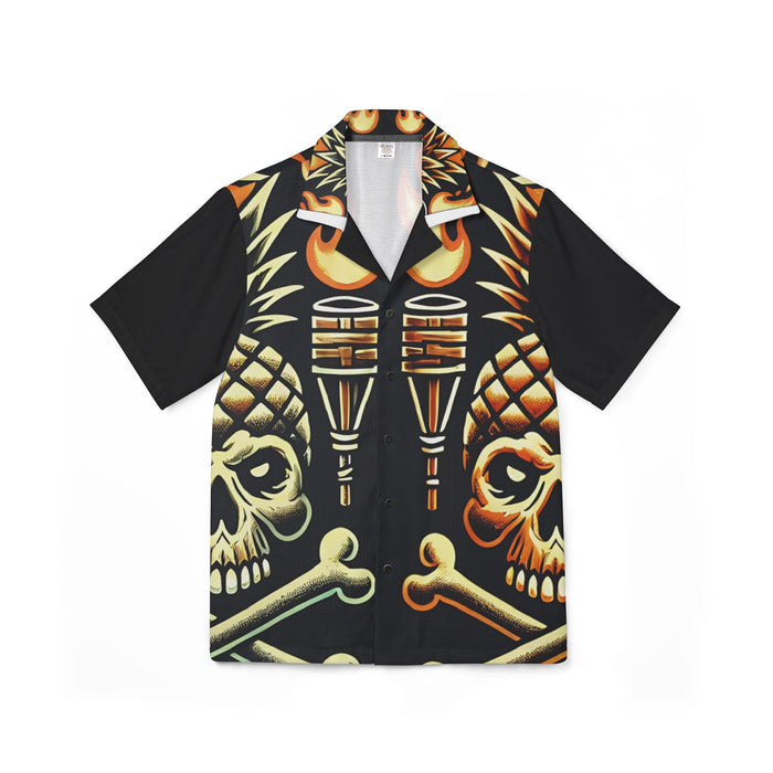 Tropical Gangstah 808 Aloha Shirt — Pineapple Skull & Tiki Torch Camp Shirt